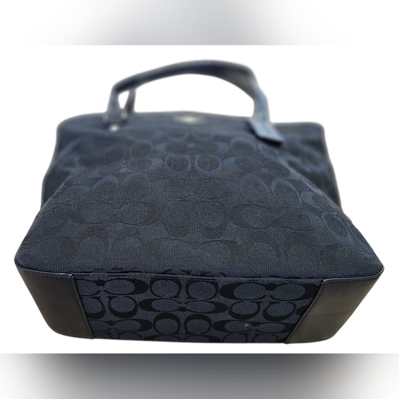 Coach Top Zip Black Signature Monogram Tote with Leather Trim, Horse & Carriage - Picture 14 of 14